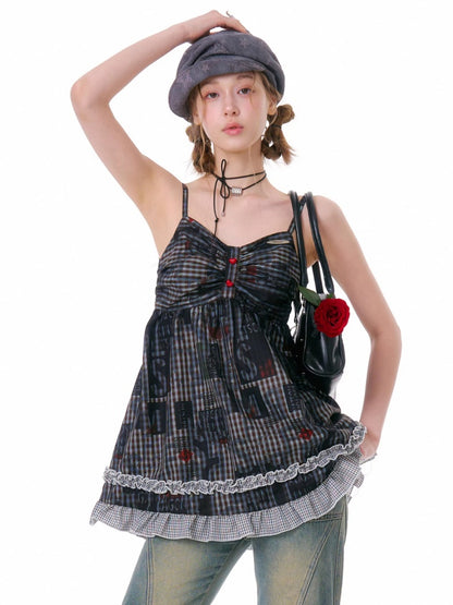 Plaid Lace Hem Camisole Dress【s0000016329】