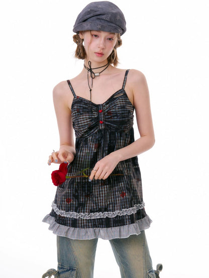 Plaid Lace Hem Camisole Dress【s0000016329】
