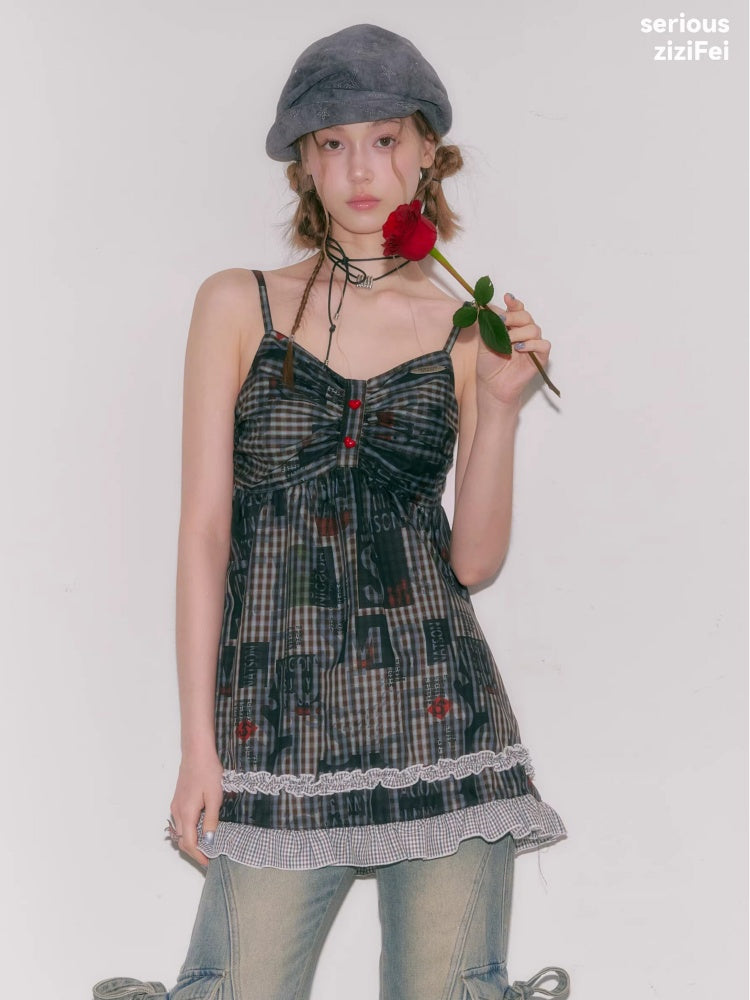 Plaid Lace Hem Camisole Dress【s0000016329】
