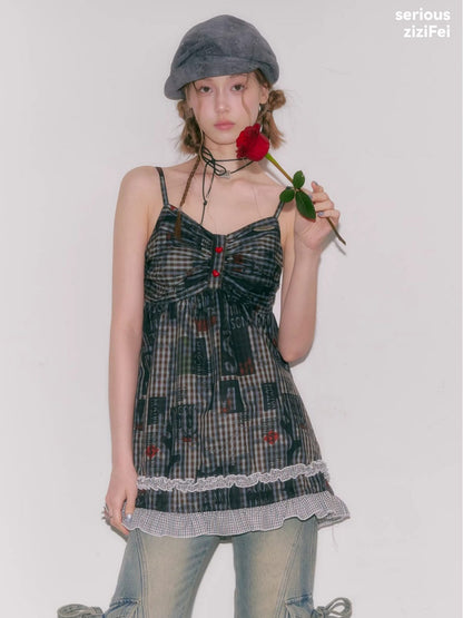 Plaid Lace Hem Camisole Dress【s0000016329】