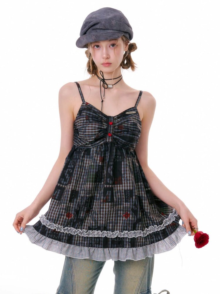 Plaid Lace Hem Camisole Dress【s0000016329】