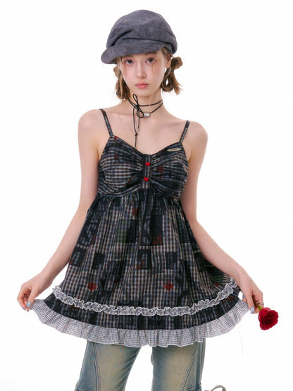 Plaid Lace Hem Camisole Dress【s0000016329】