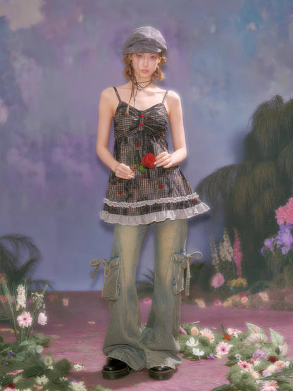 Plaid Lace Hem Camisole Dress【s0000016329】