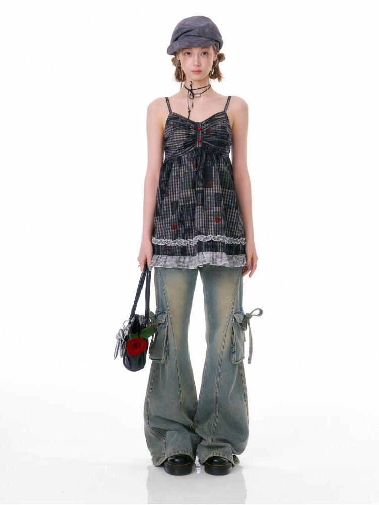 Plaid Lace Hem Camisole Dress【s0000016329】