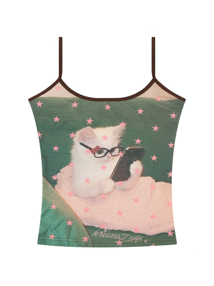 Star Polka Dot Cat Print Camisole【s0000016332】
