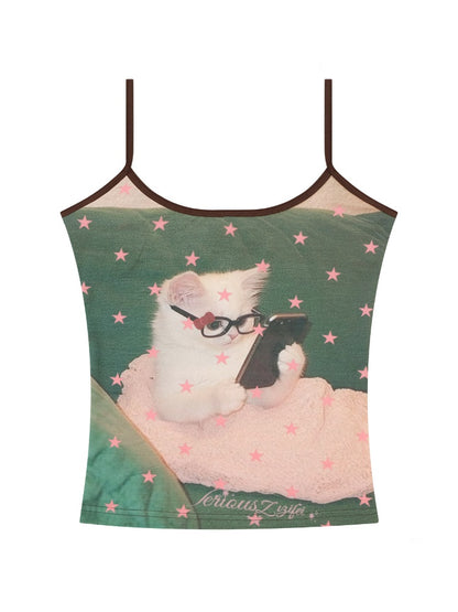 Star Polka Dot Cat Print Camisole【s0000016332】