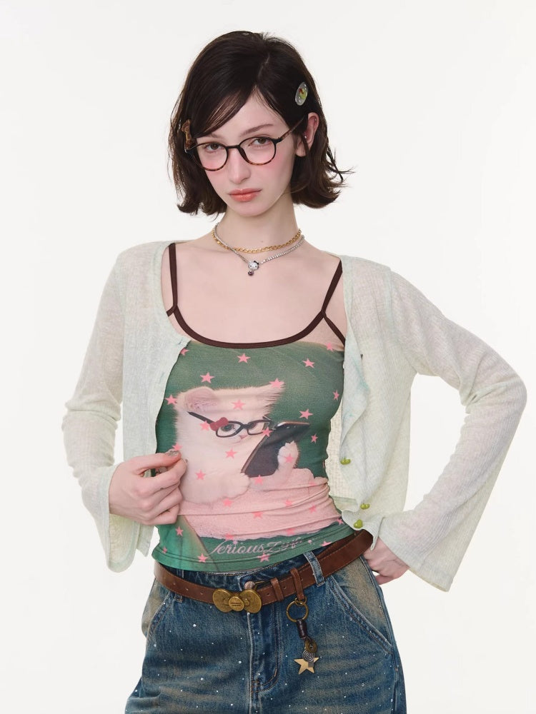 Star Polka Dot Cat Print Camisole【s0000016332】