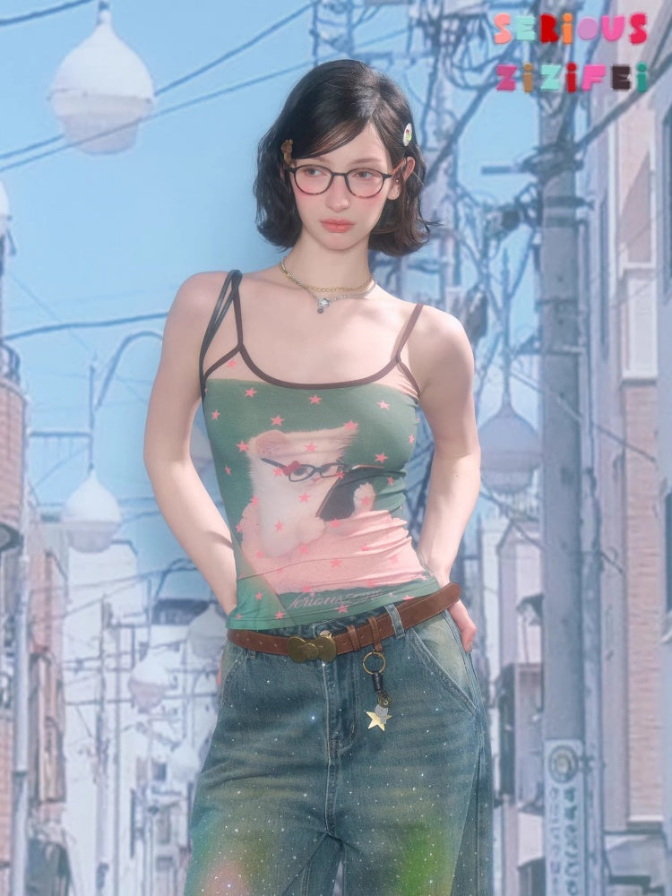 Star Polka Dot Cat Print Camisole【s0000016332】