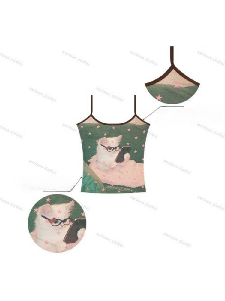 Star Polka Dot Cat Print Camisole【s0000016332】