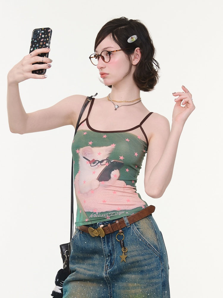 Star Polka Dot Cat Print Camisole【s0000016332】