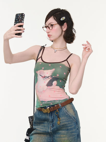 Star Polka Dot Cat Print Camisole【s0000016332】