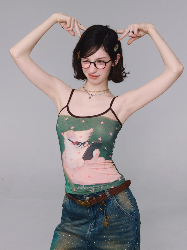 Star Polka Dot Cat Print Camisole【s0000016332】