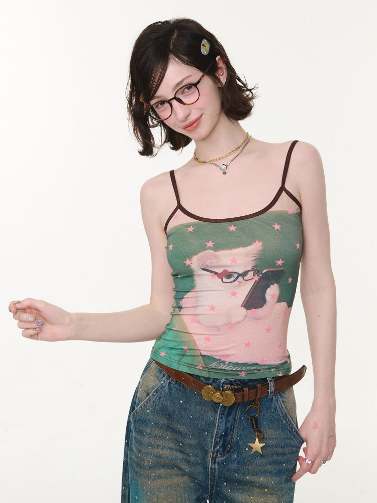 Star Polka Dot Cat Print Camisole【s0000016332】