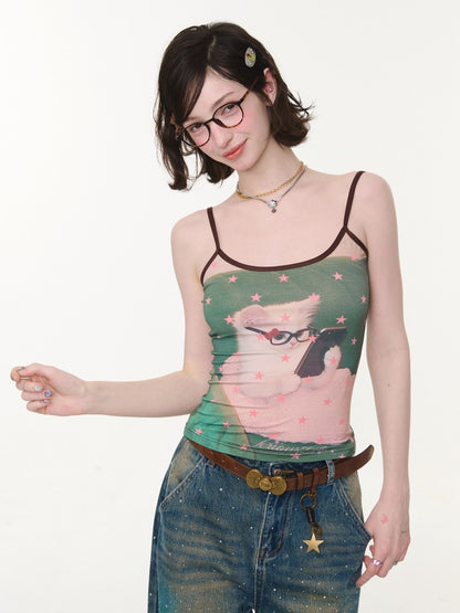 Star Polka Dot Cat Print Camisole【s0000016332】
