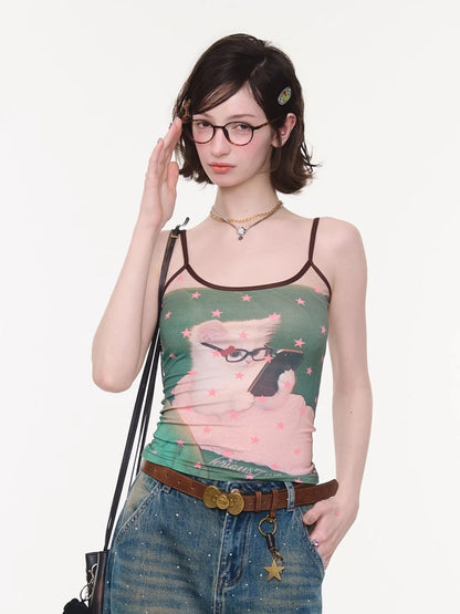 Star Polka Dot Cat Print Camisole【s0000016332】