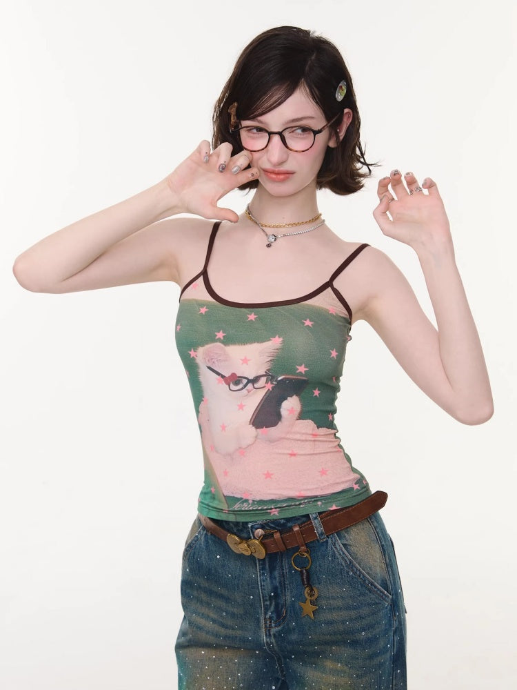 Star Polka Dot Cat Print Camisole【s0000016332】