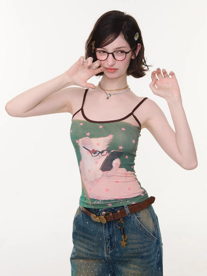 Star Polka Dot Cat Print Camisole【s0000016332】
