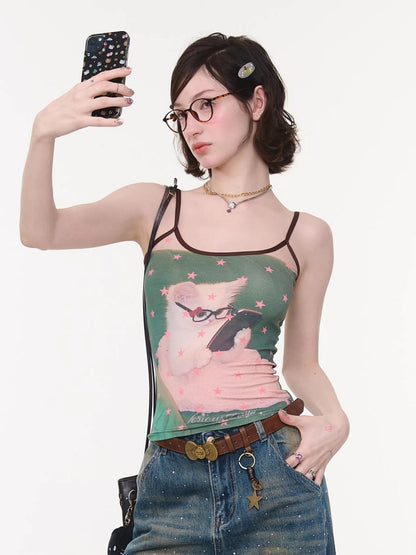 Star Polka Dot Cat Print Camisole【s0000016332】