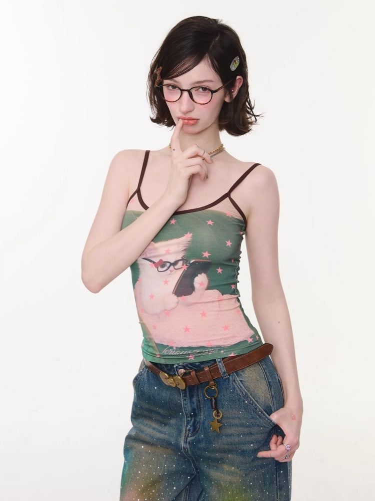 Star Polka Dot Cat Print Camisole【s0000016332】