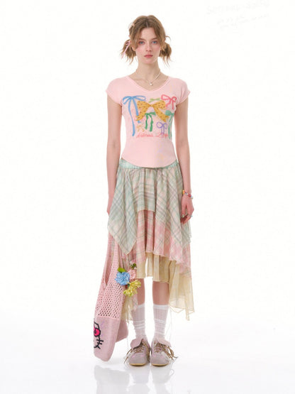 Macaron Plaid Irregular Chiffon Cake Gauze Skirt【s0000016335】