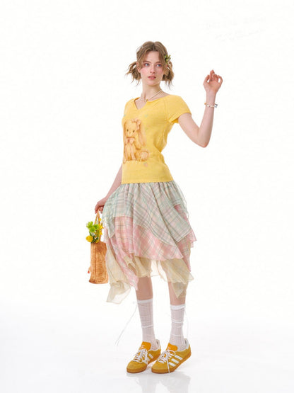 Macaron Plaid Irregular Chiffon Cake Gauze Skirt【s0000016335】