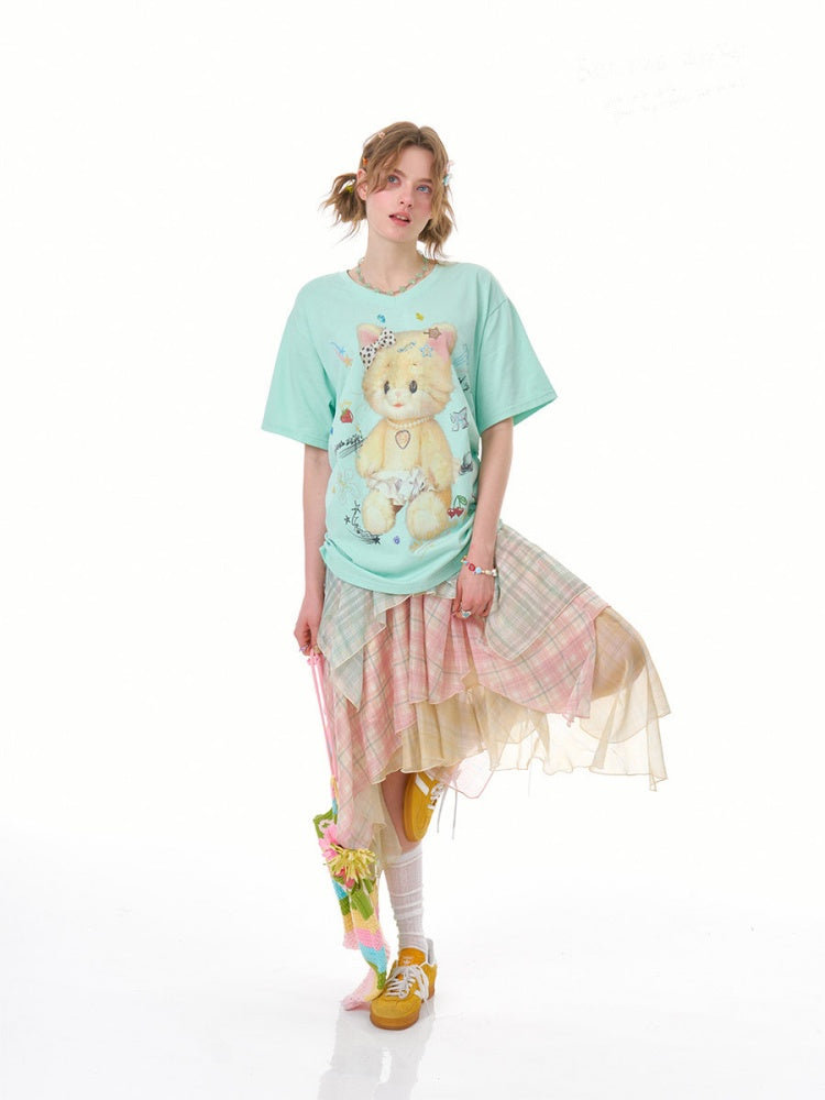 Macaron Plaid Irregular Chiffon Cake Gauze Skirt【s0000016335】