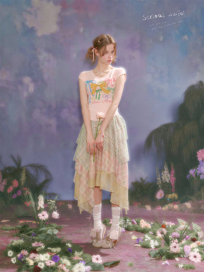 Macaron Plaid Irregular Chiffon Cake Gauze Skirt【s0000016335】