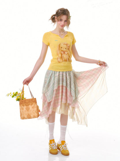 Macaron Plaid Irregular Chiffon Cake Gauze Skirt【s0000016335】