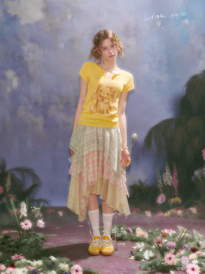 Macaron Plaid Irregular Chiffon Cake Gauze Skirt【s0000016335】