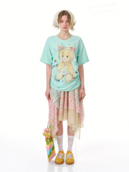 Macaron Plaid Irregular Chiffon Cake Gauze Skirt【s0000016335】