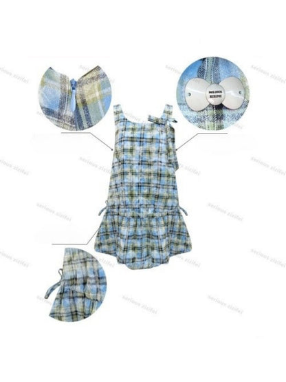 Square Neck Bow Waist Plaid Pocket Dress【s0000016336】