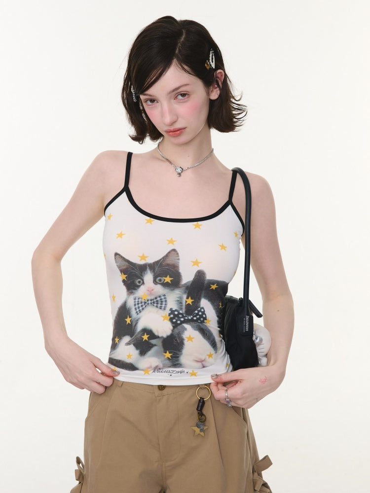 Star Polka Dot Cat Rabbit Print Camisole【s0000016337】