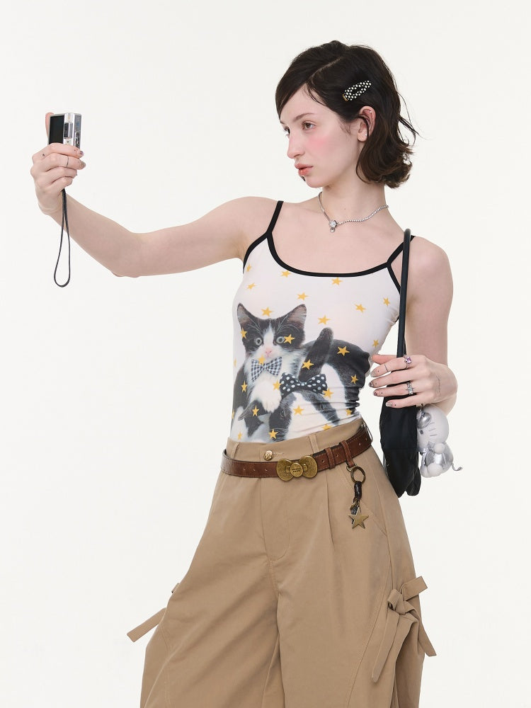 Star Polka Dot Cat Rabbit Print Camisole【s0000016337】