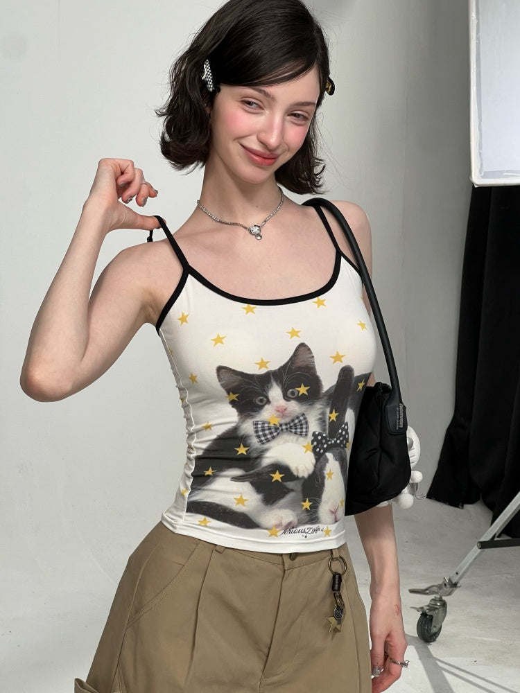 Star Polka Dot Cat Rabbit Print Camisole【s0000016337】