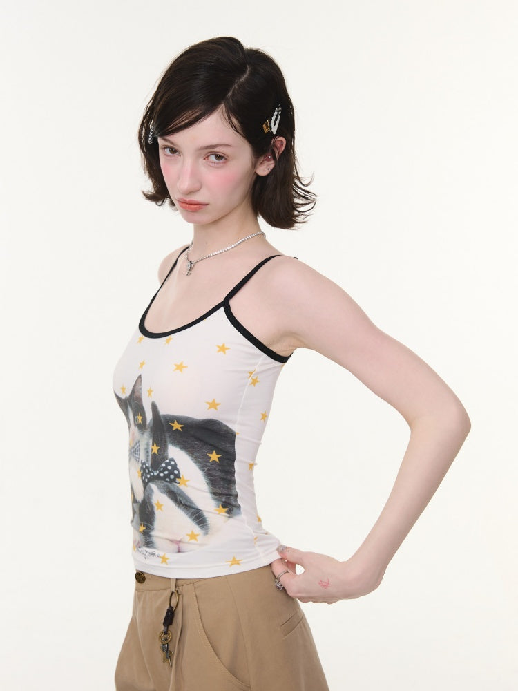 Star Polka Dot Cat Rabbit Print Camisole【s0000016337】