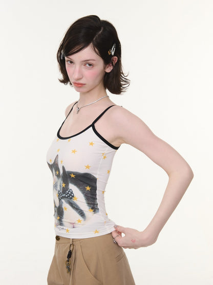 Star Polka Dot Cat Rabbit Print Camisole【s0000016337】