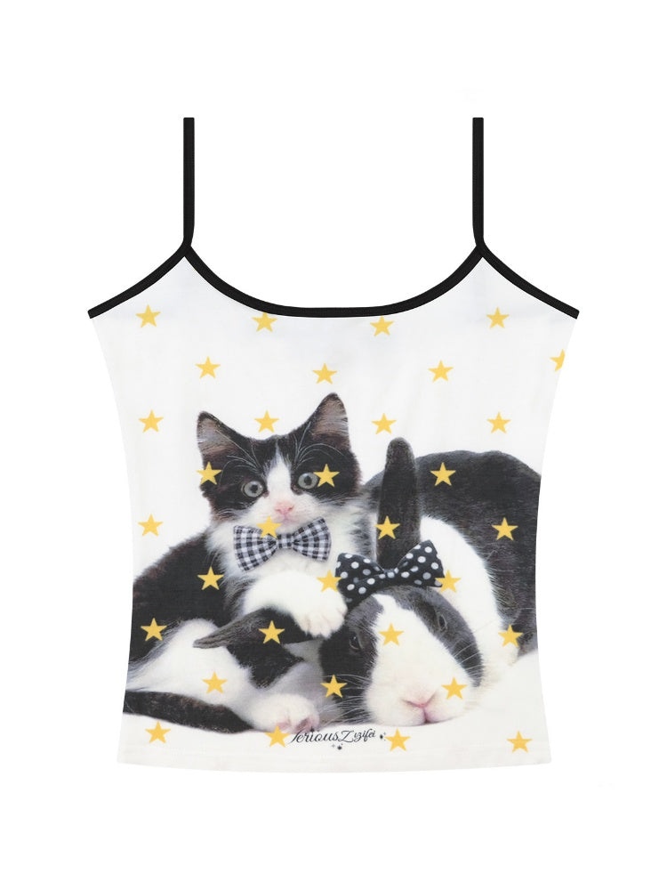 Star Polka Dot Cat Rabbit Print Camisole【s0000016337】