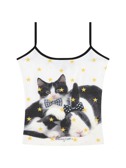 Star Polka Dot Cat Rabbit Print Camisole【s0000016337】