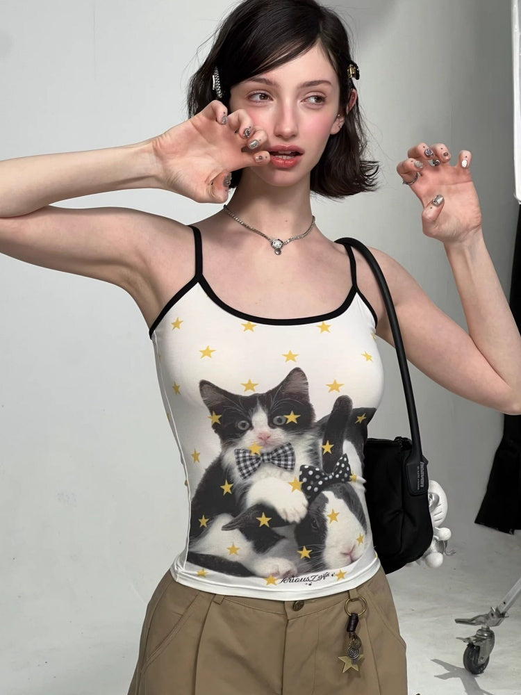 Star Polka Dot Cat Rabbit Print Camisole【s0000016337】