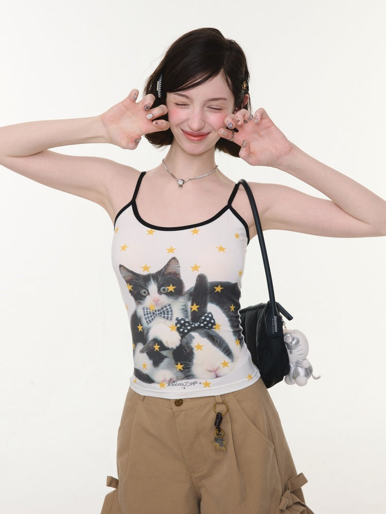Star Polka Dot Cat Rabbit Print Camisole【s0000016337】