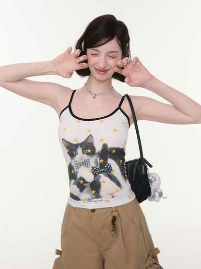Star Polka Dot Cat Rabbit Print Camisole【s0000016337】