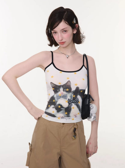 Star Polka Dot Cat Rabbit Print Camisole【s0000016337】