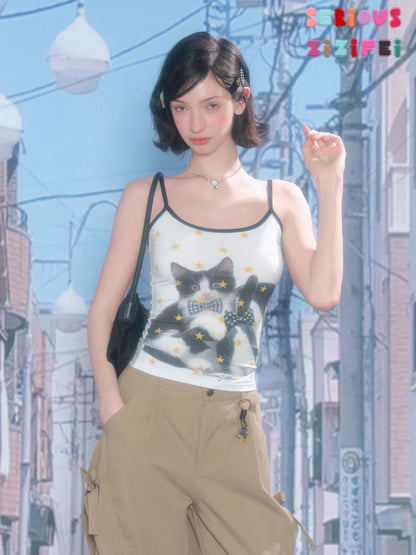 Star Polka Dot Cat Rabbit Print Camisole【s0000016337】