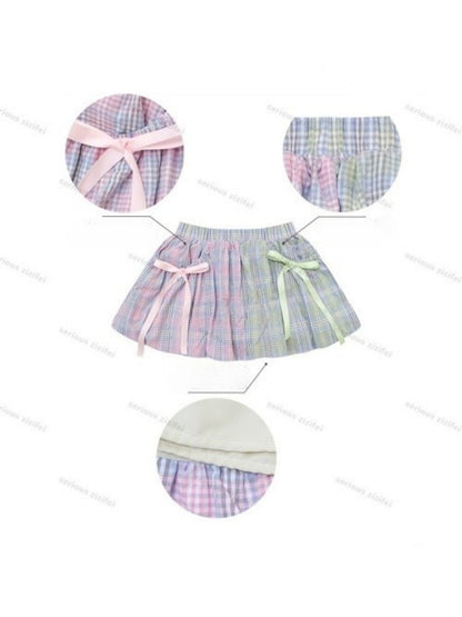 Bow Multi-Color Plaid Splicing Pocket Skirt【s0000016339】