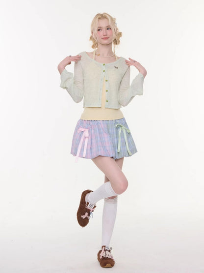 Bow Multi-Color Plaid Splicing Pocket Skirt【s0000016339】
