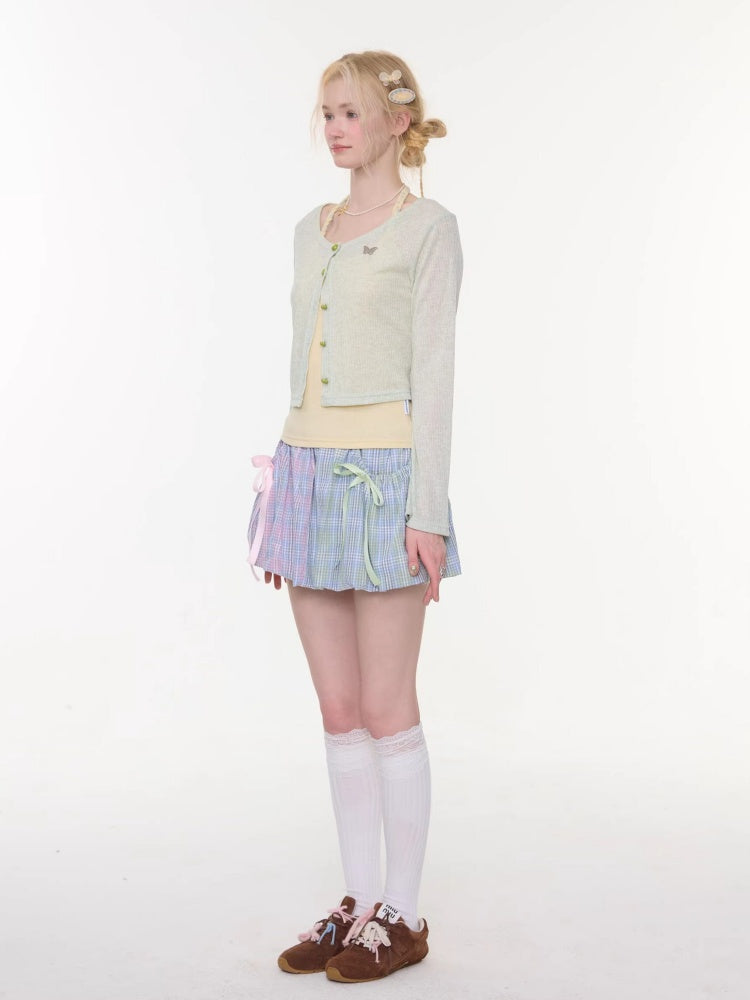 Bow Multi-Color Plaid Splicing Pocket Skirt【s0000016339】