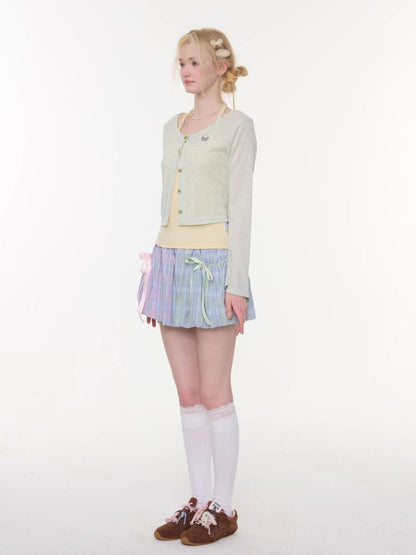 Bow Multi-Color Plaid Splicing Pocket Skirt【s0000016339】