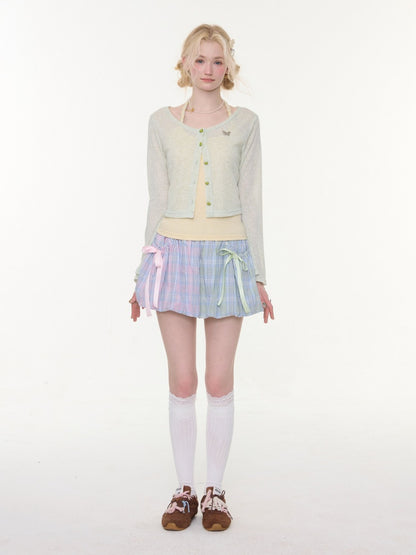 Bow Multi-Color Plaid Splicing Pocket Skirt【s0000016339】