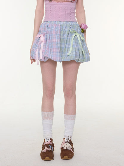 Bow Multi-Color Plaid Splicing Pocket Skirt【s0000016339】