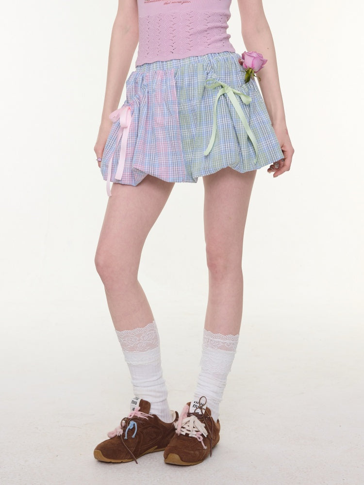 Bow Multi-Color Plaid Splicing Pocket Skirt【s0000016339】